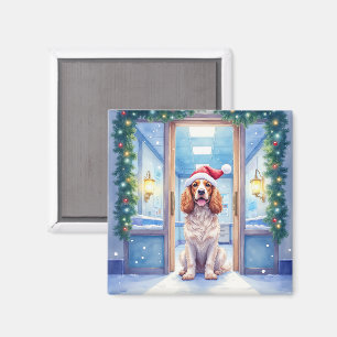 English Cocker Spaniel Nurse Station Santa Hat Magnet
