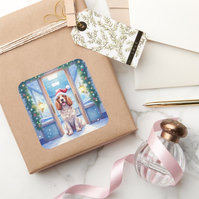 English Cocker Spaniel Nurse Station Santa Hat Square Sticker (Gifting)