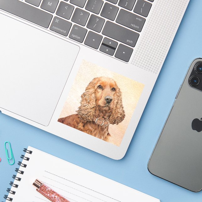 English Cocker Spaniel Painting - Original Dog Art (Laptop w/ iPhone)
