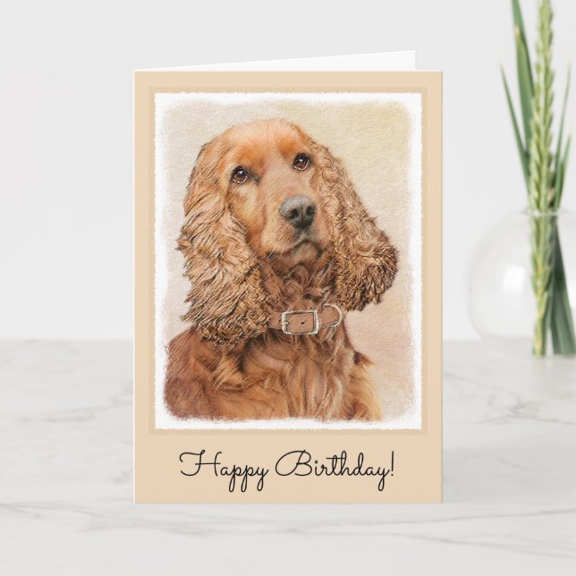 English Cocker Spaniel Painting - Original Dog Art Card (Front)
