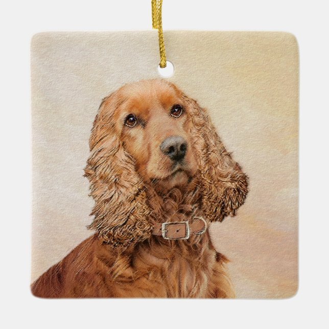 English Cocker Spaniel Painting - Original Dog Art Ceramic Ornament (Front)