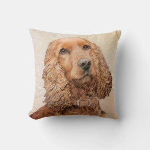 English Cocker Spaniel Painting - Original Dog Art Cushion