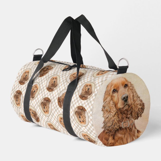 English Cocker Spaniel Painting Original Dog Art Duffle Bag (Left Corner)