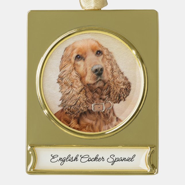 English Cocker Spaniel Painting - Original Dog Art Gold Plated Banner Ornament (Front)