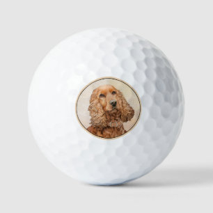English Cocker Spaniel Painting - Original Dog Art Golf Balls