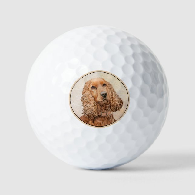 English Cocker Spaniel Painting - Original Dog Art Golf Balls (Front)