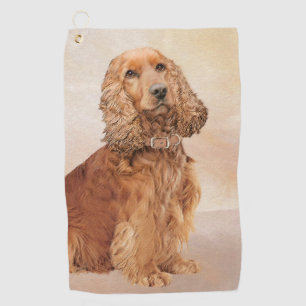 English Cocker Spaniel Painting - Original Dog Art Golf Towel