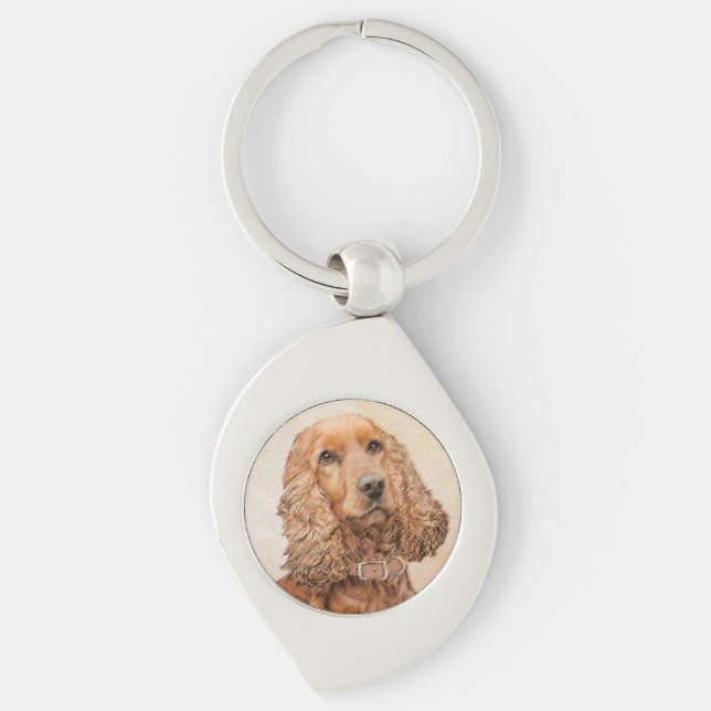 English Cocker Spaniel Painting - Original Dog Art Key Ring (Front)