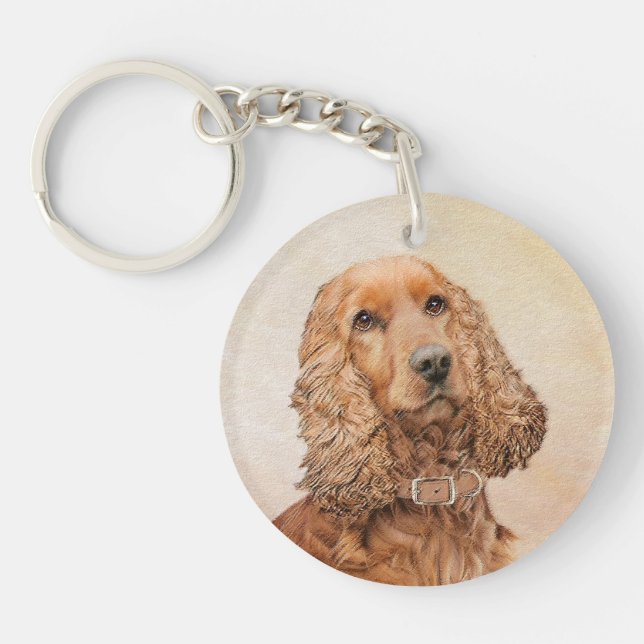 English Cocker Spaniel Painting - Original Dog Art Key Ring (Front)
