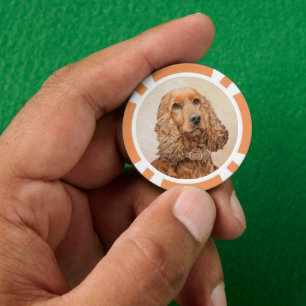 English Cocker Spaniel Painting - Original Dog Art Poker Chips
