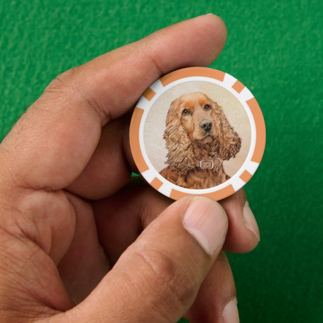 English Cocker Spaniel Painting - Original Dog Art Poker Chips (Hand)
