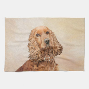 English Cocker Spaniel Painting - Original Dog Art Tea Towel