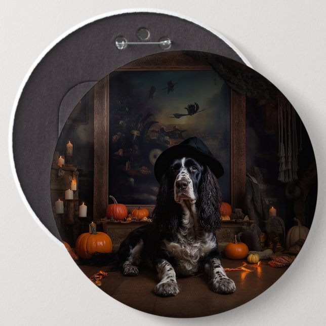 English Cocker Spaniel Pumpkins Halloween Scary  6 Cm Round Badge (Front & Back)