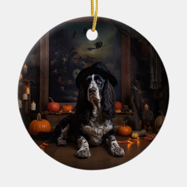 English Cocker Spaniel Pumpkins Halloween Scary  Ceramic Tree Decoration (Front)