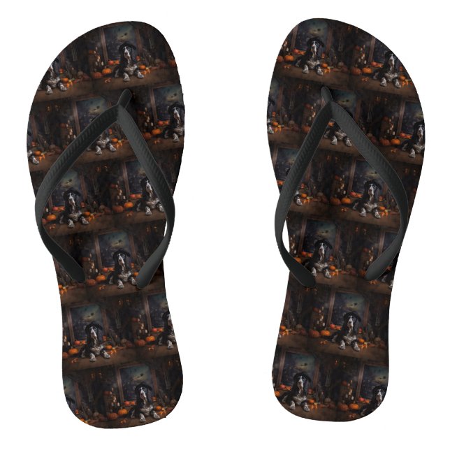 English Cocker Spaniel Pumpkins Halloween Scary  Flip Flops (Footbed)