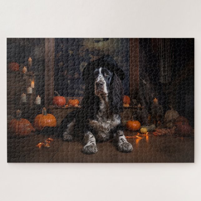 English Cocker Spaniel Pumpkins Halloween Scary  Jigsaw Puzzle (Horizontal)