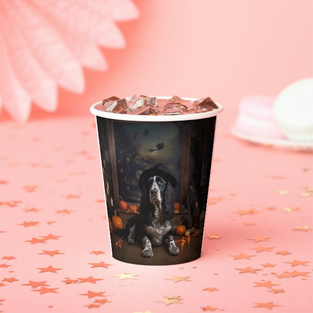 English Cocker Spaniel Pumpkins Halloween Scary  Paper Cups (Insitu)