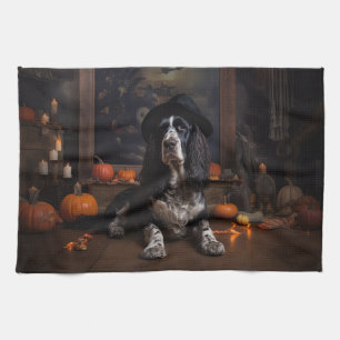 English Cocker Spaniel Pumpkins Halloween Scary  Tea Towel