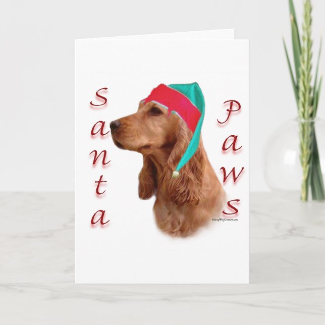 English Cocker Spaniel (red) Santa Paws Holiday Card (Front)