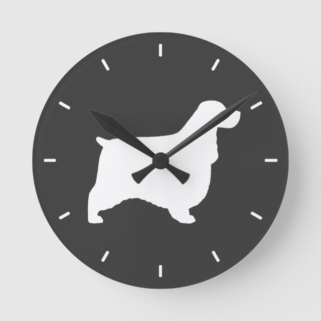 English Cocker Spaniel Silhouette Round Clock (Front)