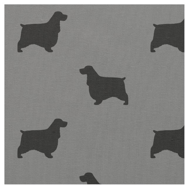 English Cocker Spaniel Silhouettes Pattern Fabric (Close Up)