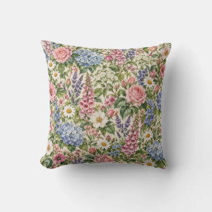 English Cottage Garden Floral Pattern Cushion