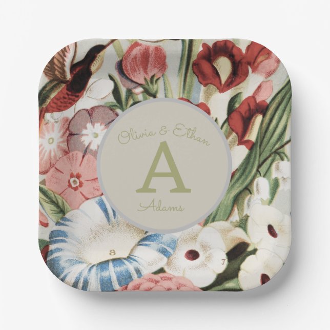 English Cottage Garden Personalised Wedding Napkin Paper Plate (Front)