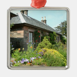 English Cottage II with Flower Garden Photography Metal Tree Decoration