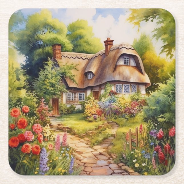 English Cottage Square Paper Coaster (Front)