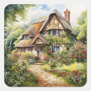 English Cottage Square Sticker
