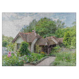 English cottage view glass cutting board