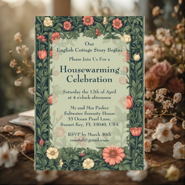 English Cottage William Morris Styled Housewarming Invitation (English Cottage William Morris Styled Housewarming Invitation)