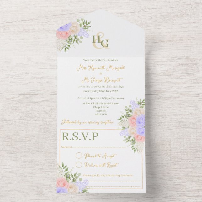 English Country Garden All In One Wedding Invite (Inside)