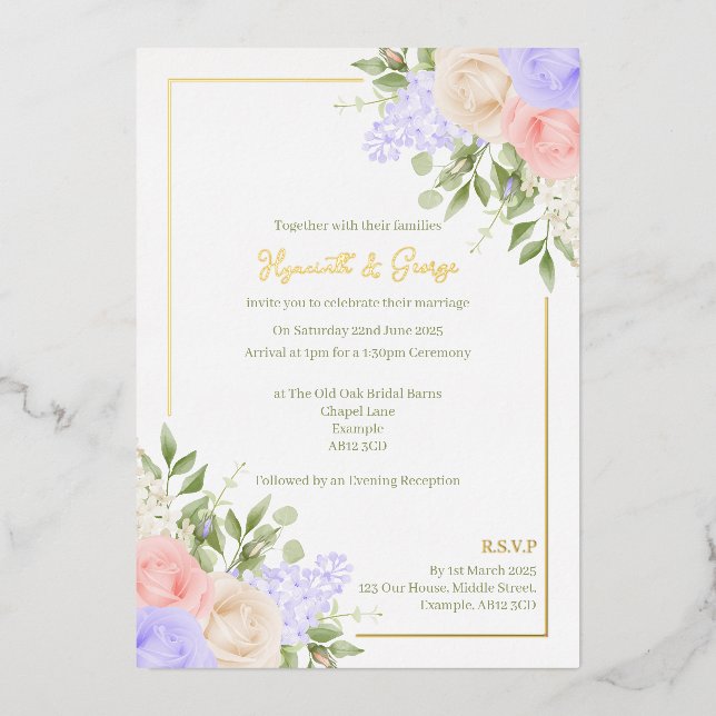 English Country Garden Foil Wedding Invitation (Front)