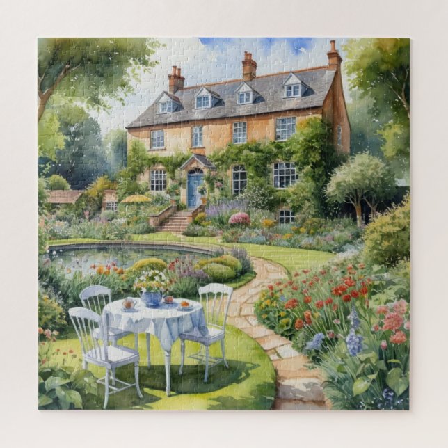 English Country House Summer Flower Garden Jigsaw Puzzle (Vertical)