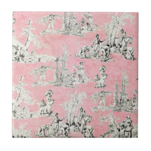 English Country Pink & Black Toile Tile