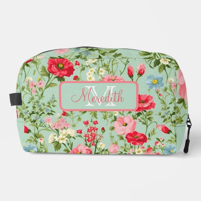 English Country Wildflower Monogrammed   Dopp Kit (Front)