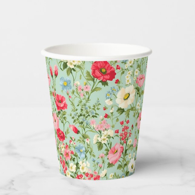 English Country Wildflower Personalised Paper Cups (Front)