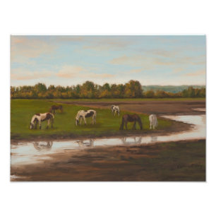 English Countryside Horses in Pasture Landscape Photo Print