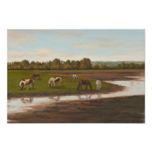 English Countryside Horses in Pasture Landscape Photo Print