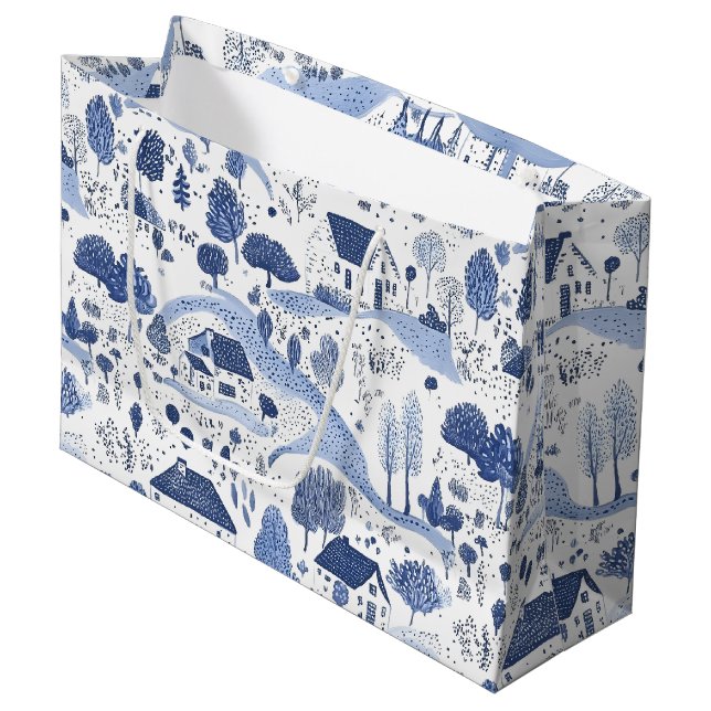 English Countryside Toile Pattern Large Gift Bag (Front Angled)