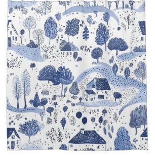 English Countryside Toile Pattern Shower Curtain