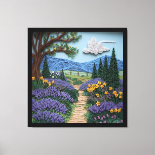 English Countryside with Daffodils and Lavender Canvas Print
