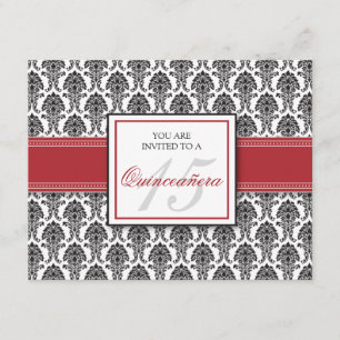 ENGLISH Cranberry Damask Quinceanera Invitation