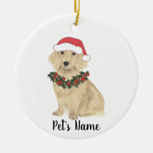 English Cream Dachshund Santa Christmas Ceramic Tree Decoration