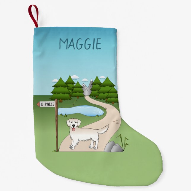 English Cream Golden Retriever By A Hiking Trail Small Christmas Stocking (Front)