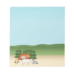 English Cream Golden Retriever Camping In A Forest Notepad