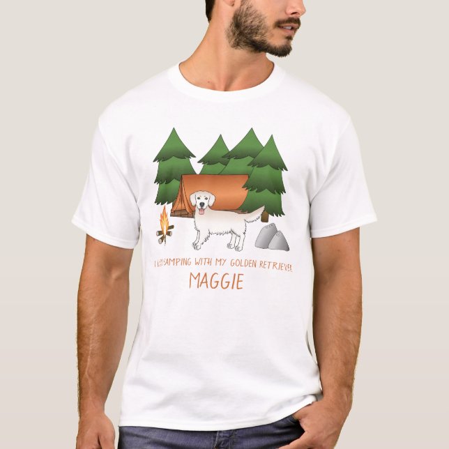 English Cream Golden Retriever Camping In A Forest T-Shirt (Front)