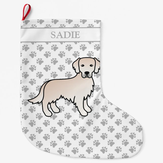 English Cream Golden Retriever Cartoon Dog & Name Large Christmas Stocking (Front)