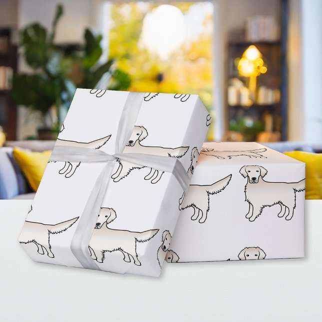 English Cream Golden Retriever Cartoon Dog Pattern Wrapping Paper (Creator Uploaded)
